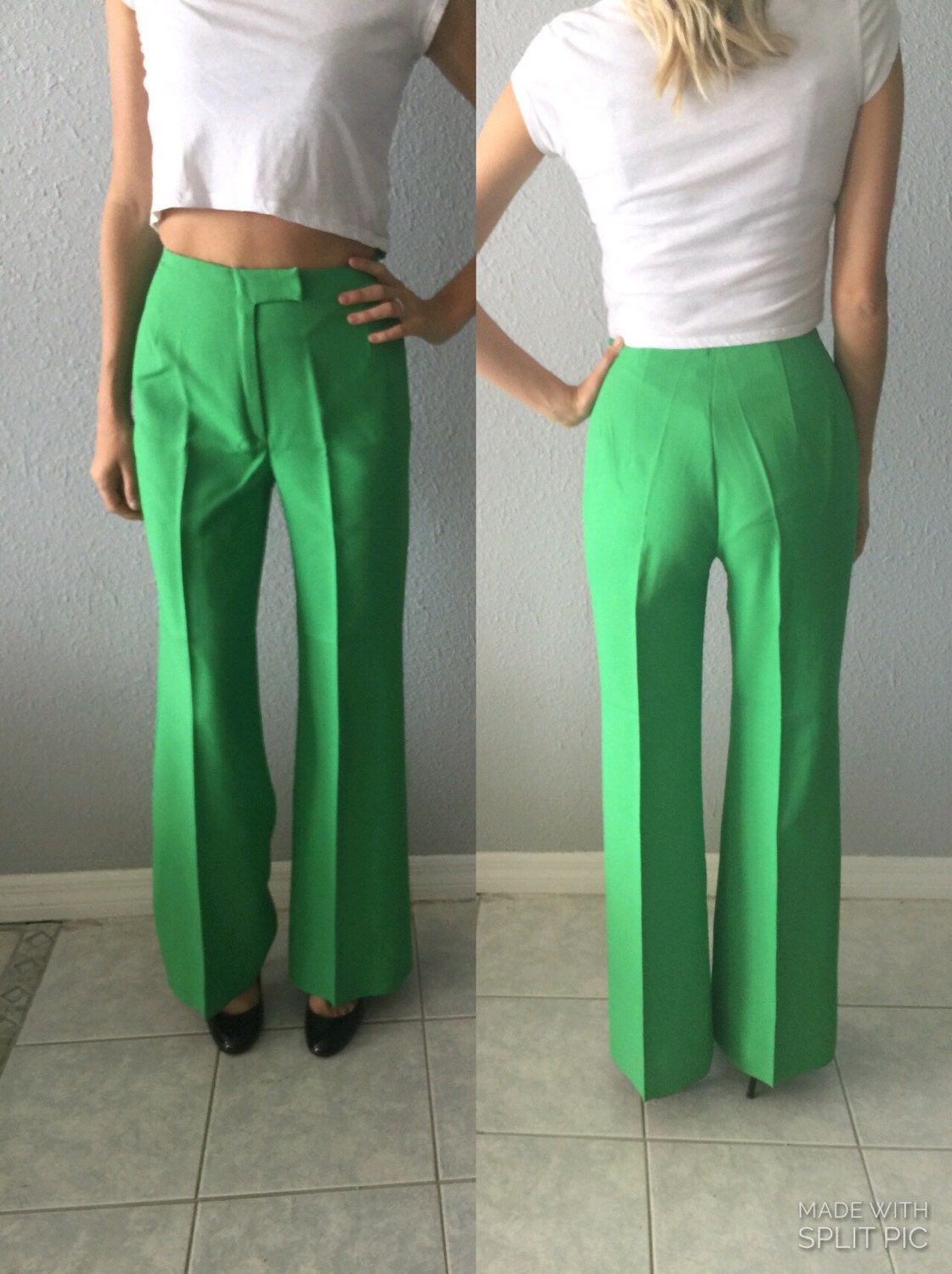 green polyester pants