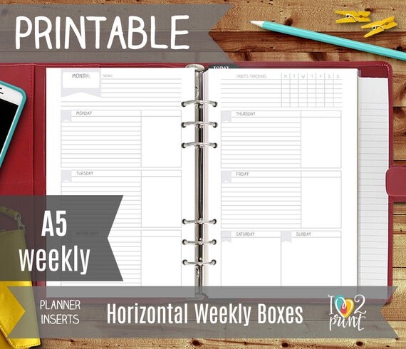 printable planner insert horizontal weekly layout by ilove2print