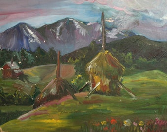 Vintage oil painting landscape fauvism