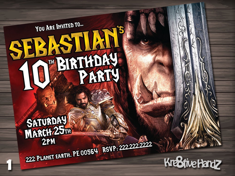 Warcraft Birthday Party Invitation customized printable invite
