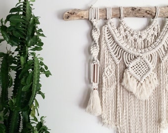 Macrame Wall Hanging on Driftwood with Weave, Copper, Tassels, Frills, Fringing || Boho Luxe, Nursery Art, Gypsy Decor, Wall Art, Tapestry