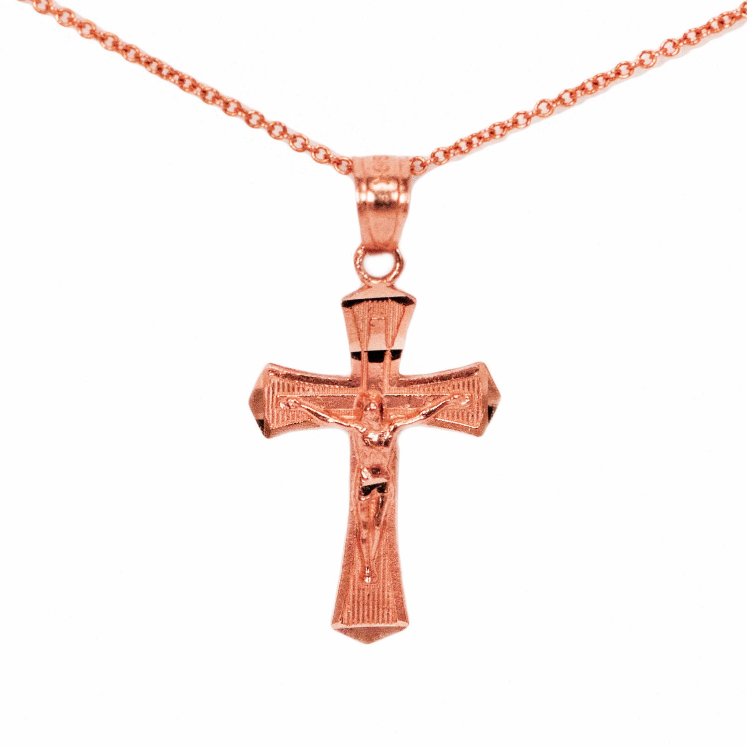 14k Rose Gold Crucifix Necklace Pendant