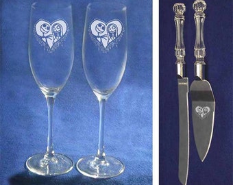 Nightmare Before Christmas Jack Sally Wedding Glasses Knife Cake Server set