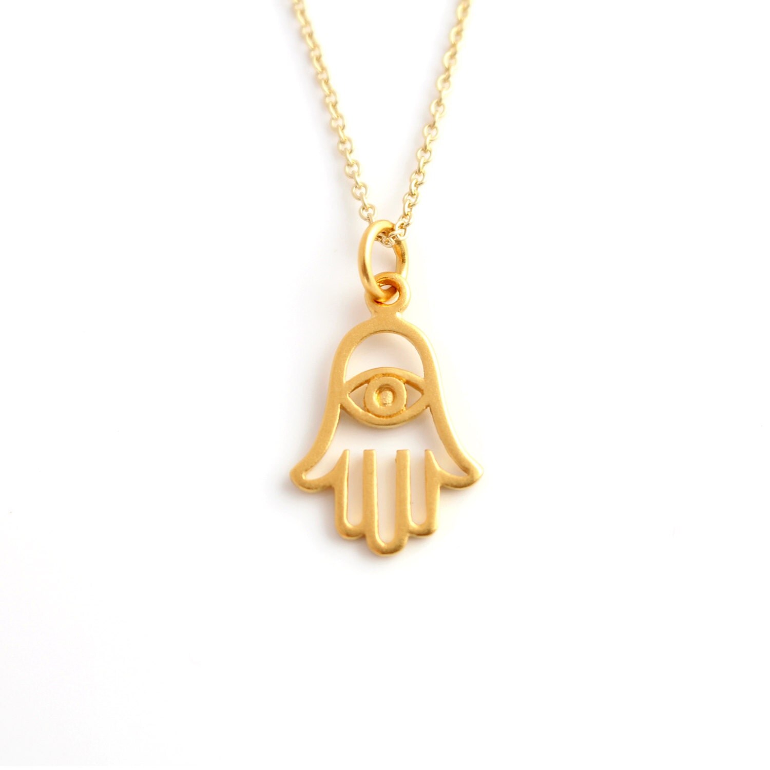 24k Gold Plated Hamsa Hand Necklace Hamsa Pendant by xSpiritJewelx