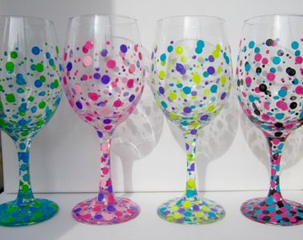 Two Hand Painted Wine Glasses, Polka Dot Wine Glasses, Custom Wine Glass, Personalized Wine Glass, Gift Ideas for Women, Birthday Gift Ideas