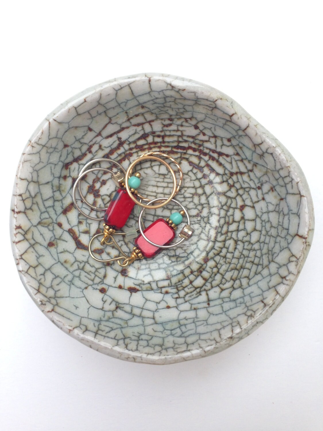Tiny Ring Dish White Crackled Ceramic Jewelry Dish Small
