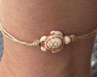 Stone Turtle Hemp Anklet, Boho Anklet, Beach Anklet, Gypsy Anklet, Surfer Anklet, Turtle Anklet, Beach Anklets