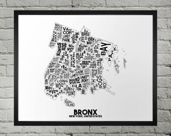 Bronx New York Neighborhood Typography City Map Print
