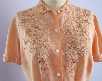 Rare Vintage Silk Blouse From 1940's - Peach Silk Blouse