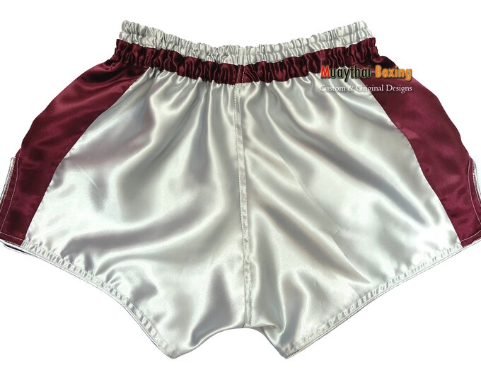 Muay Thailand Boxing Shorts Low-Waist Fit Retro Style - WHITE/PURPLE