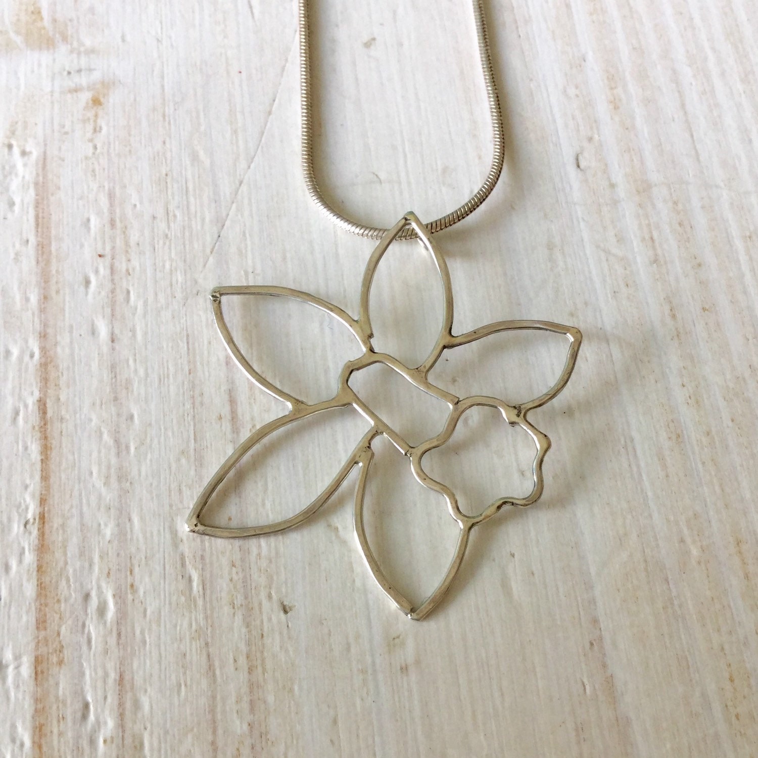 Daffodil Necklace Flower Necklace Sterling Silver Daffodil