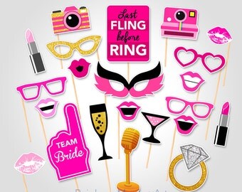 Wedding Party Celebration Printable Photo Booth Props - Hen Party Photobooth Props - Bridal Shower Props - Bachelorette Party Props