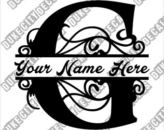 Letter G Floral Initial Monogram Family Name Vinyl Decal Sticker - Personalized Floral Name Decal