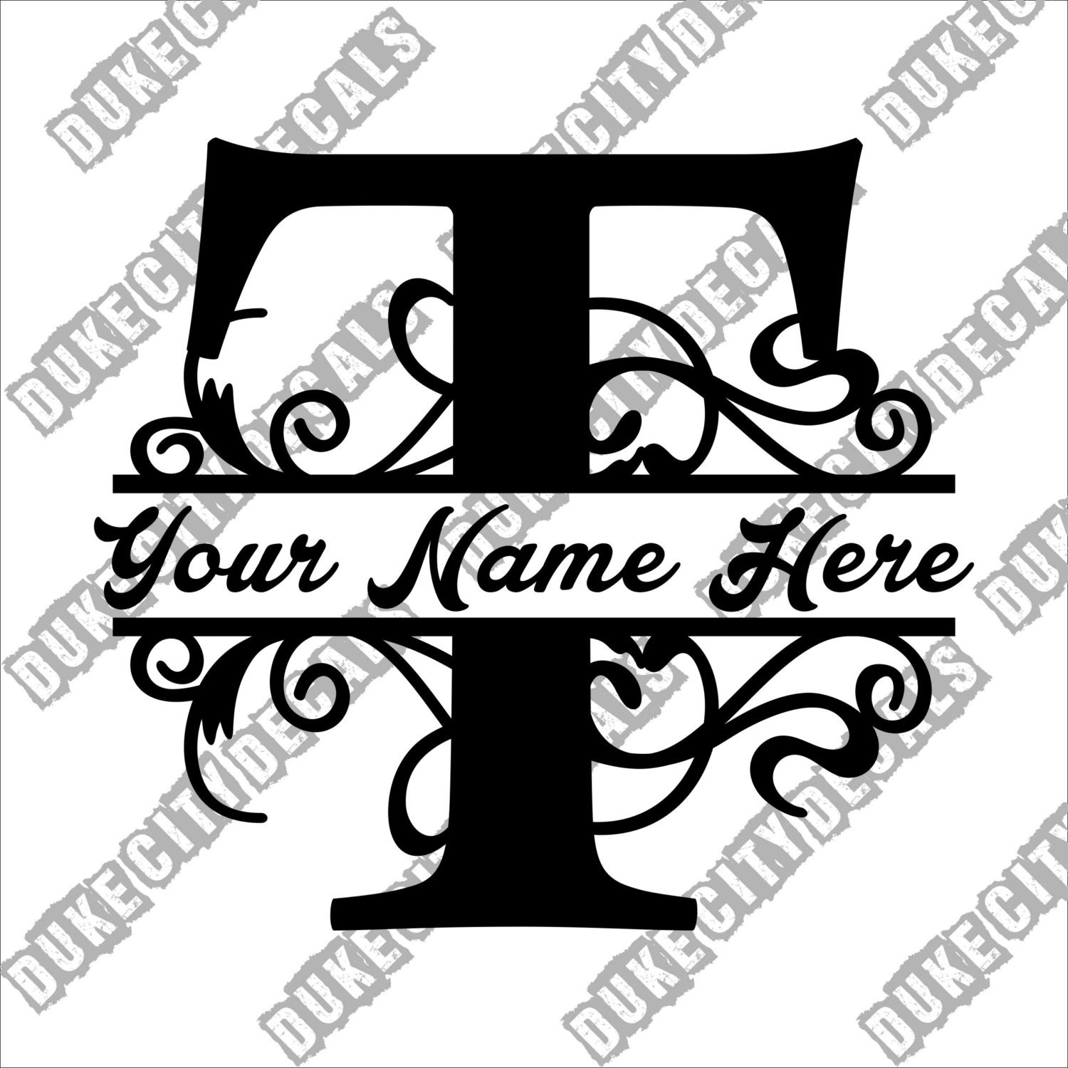 Letter T Floral Initial Monogram Family Name Vinyl Decal