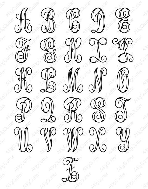 Download Script Vine Outline Alphabet Monogram SVG DXF PNG eps font ...