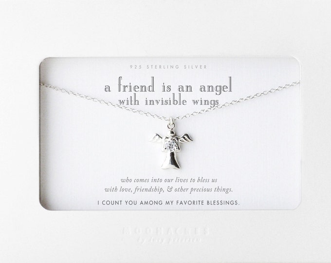 A Friend Is An Angel | Sterling Silver Guardian Angel Wings Necklace Message Card Jewelry Birthday Best Friend Co Worker Thank You Gift