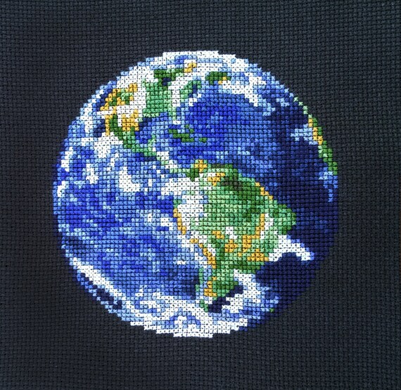 Earth Cross Stitch Pattern PDF Planet Solar System