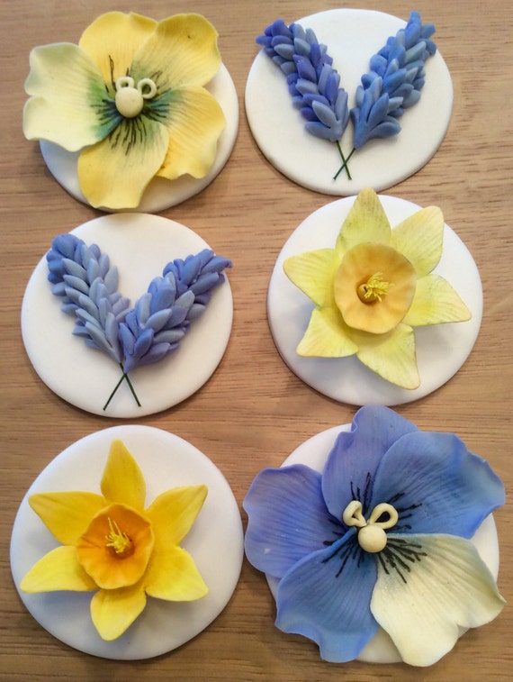 Edible Icing Spring Flowers Cupcake Toppers