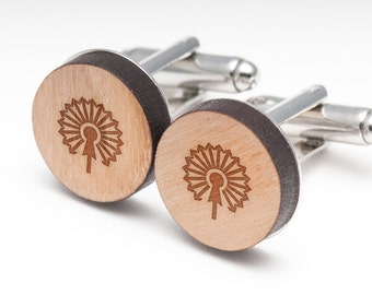 Dandelion Wood Cufflinks Gift For Him, Wedding Gifts, Groomsman Gifts, and Personalized