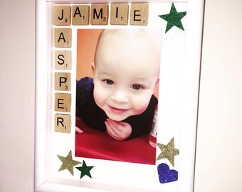 Small Family Scrabble Art Frame - Home Decor - Display Photos and Images - Tiles