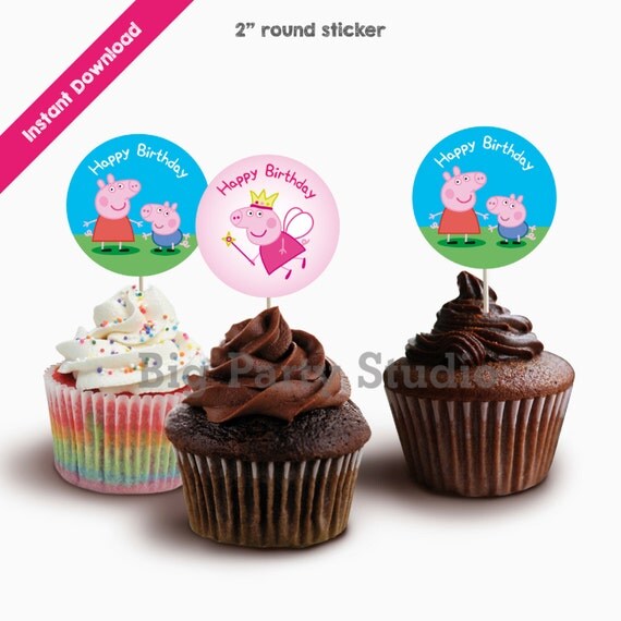 Peppa Pig Happy Birthday Cup Cakes Toppers Peppa by Bigpartystudio
