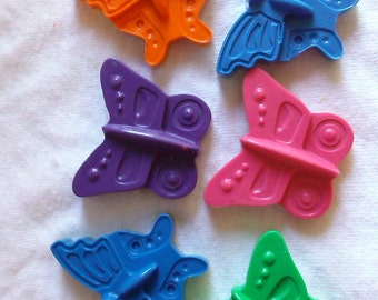 Recycled Crayons - Bright Butterfly Shaped Crayon - Set of 6 - Children Birthday Party Favor Gift