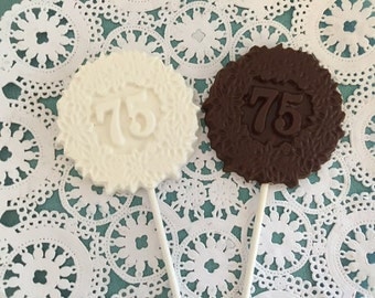 Number "75" Chocolate Lollipops(12 qty) - 75th Birthday Party - 75th Anniversary Party- 75th Celebration - Number 75 Party Favor-Party Favor