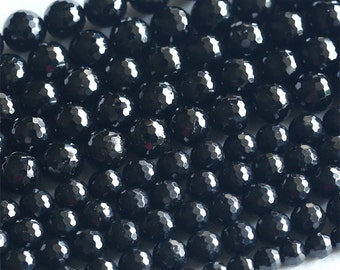 High Quality Natural Genuine Black Tourmaline Faceted Round Beads 6mm 8mm 10mm 12mm 14mm 16" 03677