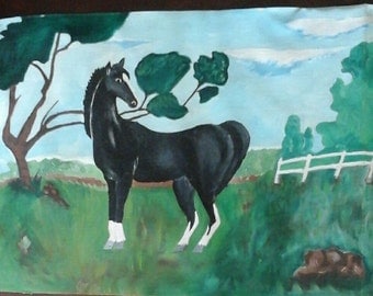 Sureal beauty of black horse oil painting