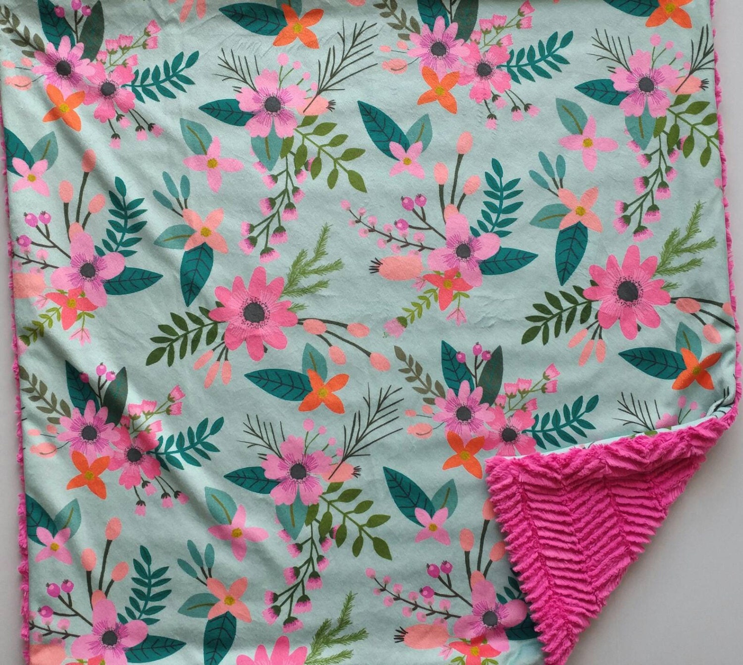 Pink Sprigs Baby Blanket Minky Baby Blanket Faux Fur Baby