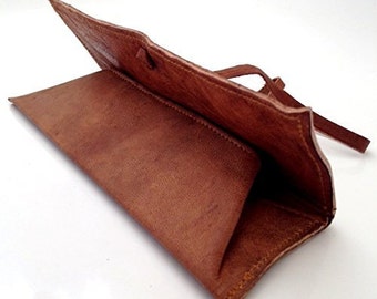 New Hand Made Real Leather Pencil Case Pen Artist Make Up Paint Brushes Pouch Cosmetic Art Office Tobacco Tan Real Leather