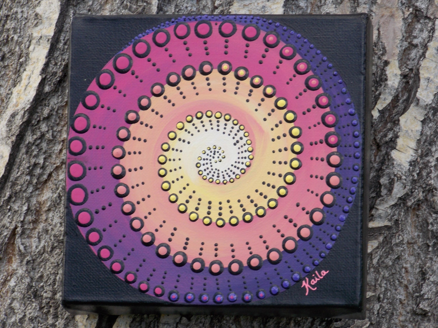 Mandala Painting 6x6 Acrylic on Canvas Swirl Mandala