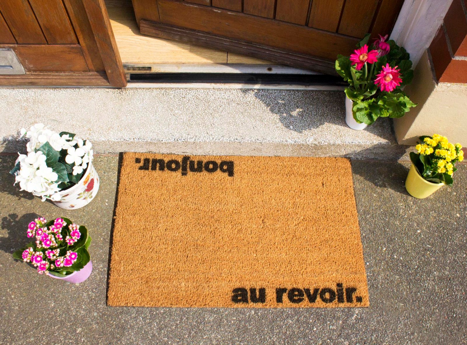 Bonjour Au Revoir quirky doormat 60x40cm French
