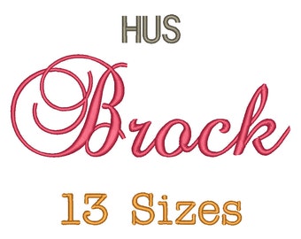 Brock Script Embroidery Font - 13 Size Monogram Fonts HUS File Format Machine Embroidery Fonts Design - Instant Download