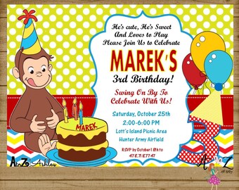 Curious George Invitation, Curious George Party, Curious George Birthday Invitation, Curious George Invite, Printable, Any Age Customizable