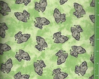 Flannel,Gray Elephant,on green flannel