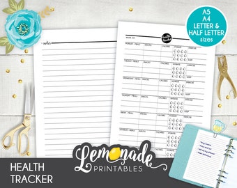 Healthy habits Planner Insert Printable Wellness Insert Health Tracker A5 planner Insert Healthy habits calories tracker A5 filofax