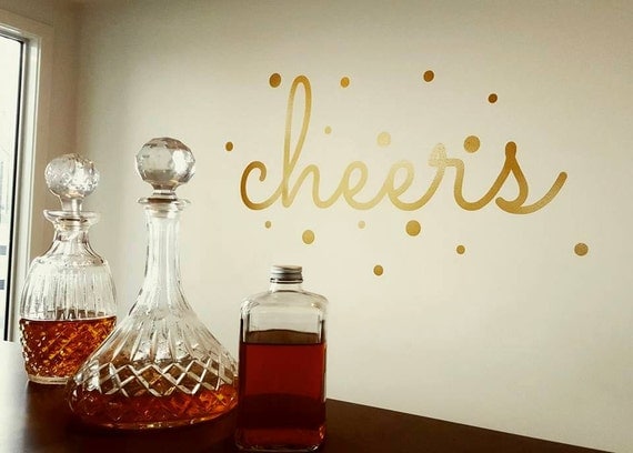 Cheers Wall Sticker Decal (Gold) 1400mm x 600mm - Bar Decor - Special Occasion - Wedding Decor
