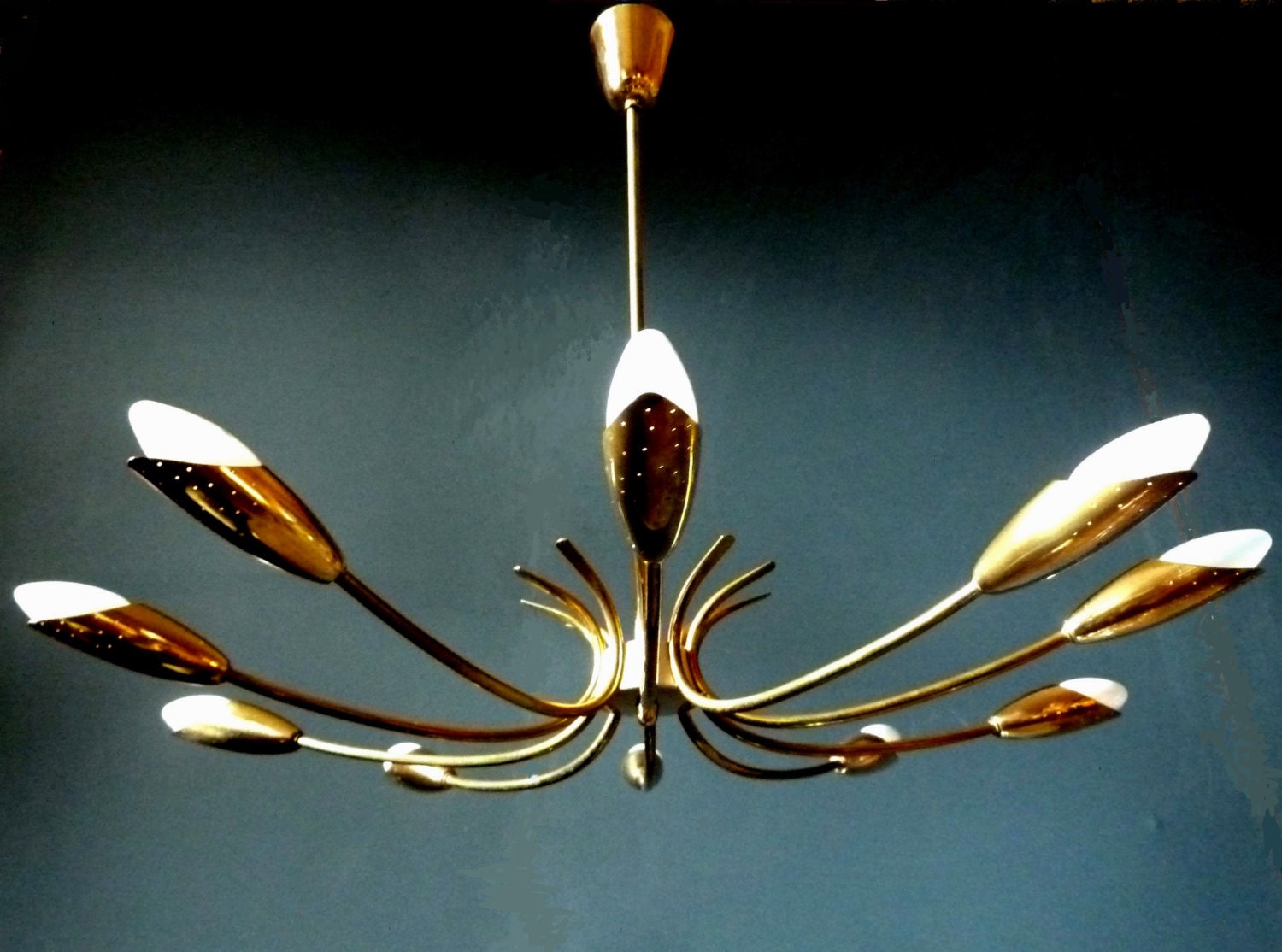 Small brass spider 10 lights sputnik chandelier by grafvonbrueck