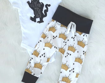 Where the wild things are// baby boy///boys leggings/gender neutral/I love you so much/I love you so much i'll eat you up/ onesie outfit
