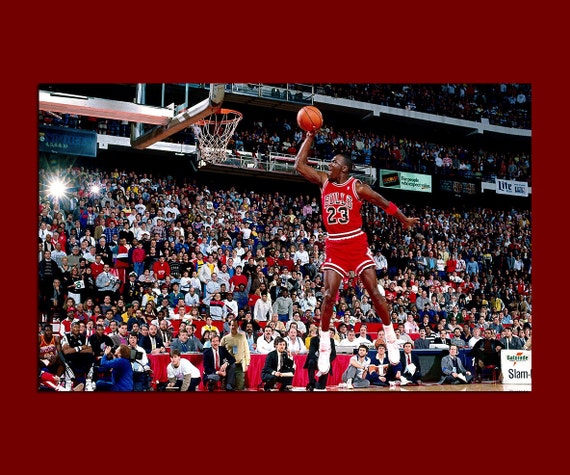 Michael Jordan NBA Basketball Player Flying Dunk by PrintsPremium