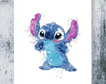 Stitch, Lilo & Stitch disney - watercolor, Art Print, instant download, Watercolor Print, poster