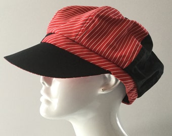 Gavroche CAP, hat was, superior fabrics, red, black color, white color, fashion millinery