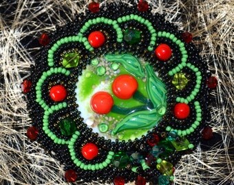 Bead embroidered brooch