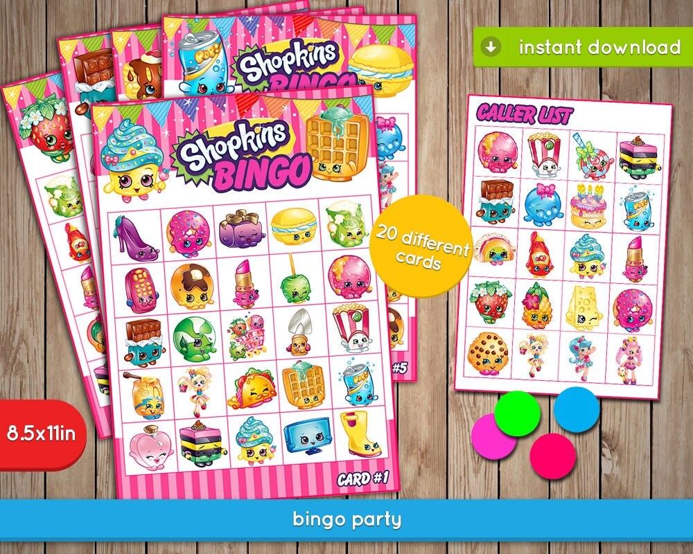 Shopkins Bingo Game Printable birthday party games by PixPics
