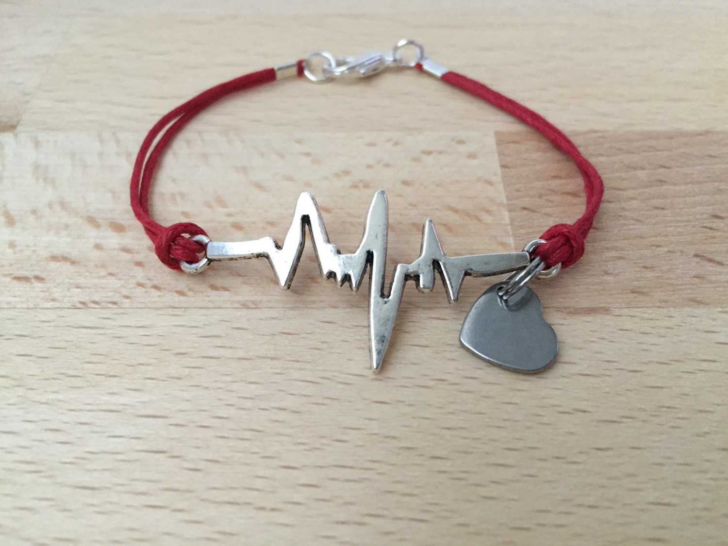 Heartbeat bracelet red cord bracelet EKG bracelet heart