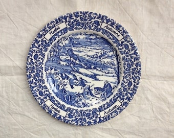 Vintage English Ironstone Tableware Plate - Autumn Scene - Blue and White Plate - Country Scene Dinner Plate - Plate Collectible - EIT Plate