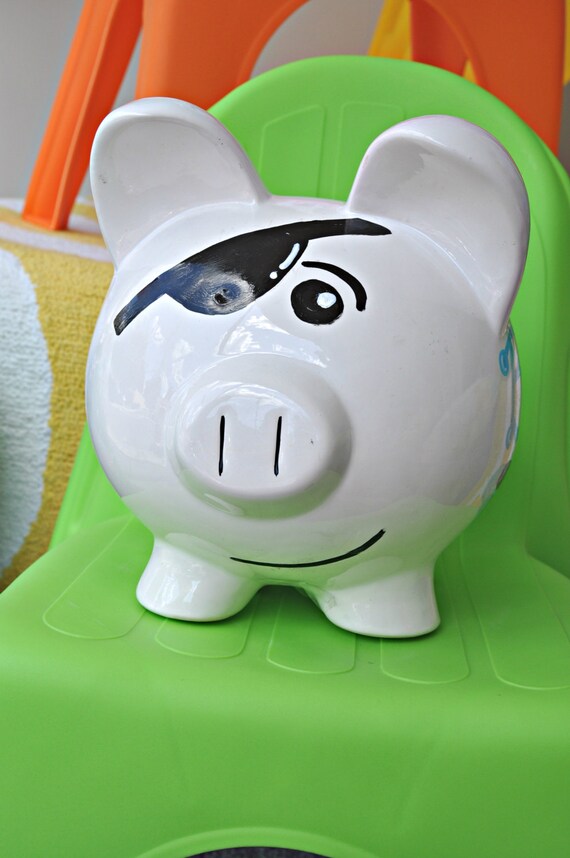 Personalized Large Piggy Bank Boy's Room Hand Painted