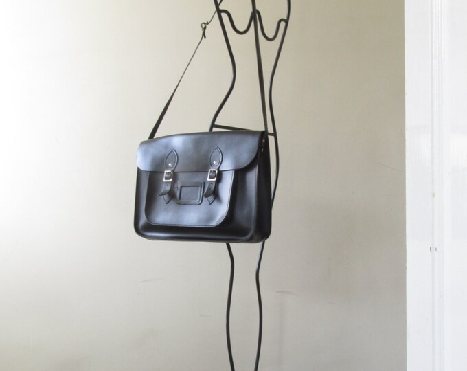 Black leather schoolbag, handmade messenger, simple work satchel, leather laptop bag, briefcase, work bag attache