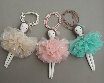 3colors Handmade necklace, Fabric ballerina rag doll necklace, Ballerina necklace,Girls necklace,Princess rag doll,Tutu necklace,ribbonnkids